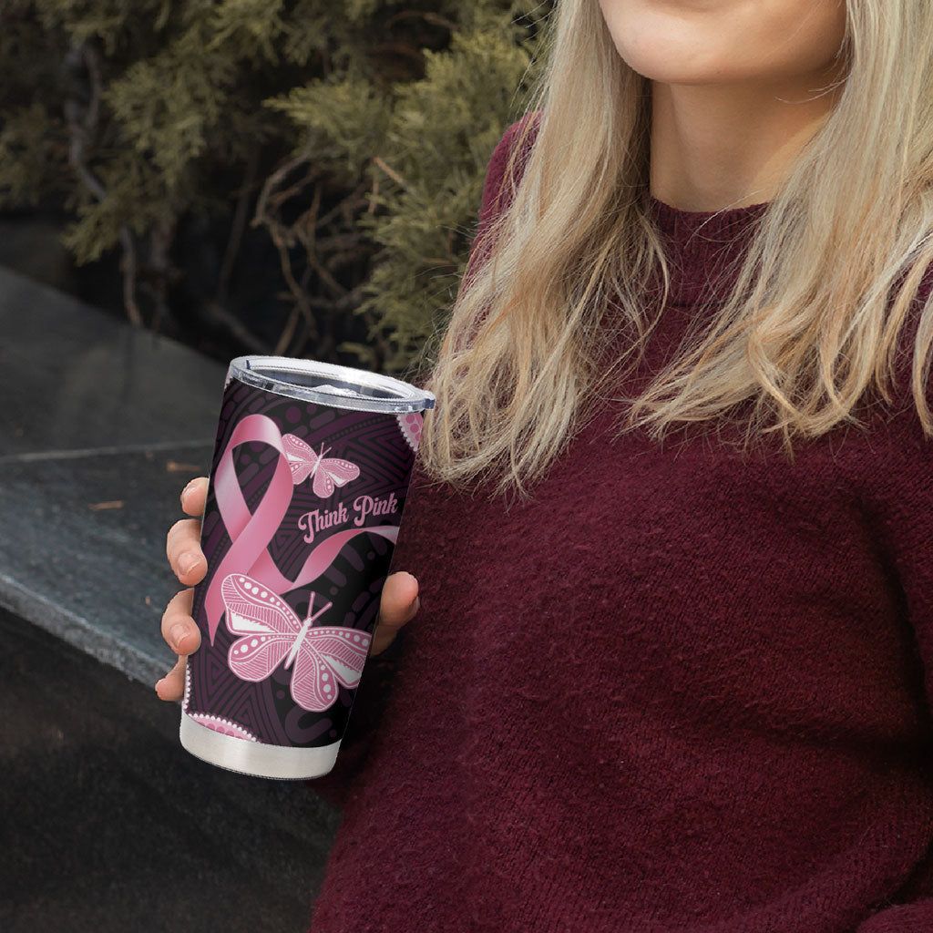 Australia Indigenous Tumbler Cup Pink Ribbon Breast Cancer Butterfly Aboriginal Black
