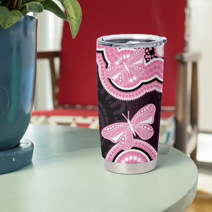 Australia Indigenous Tumbler Cup Pink Ribbon Breast Cancer Butterfly Aboriginal Black
