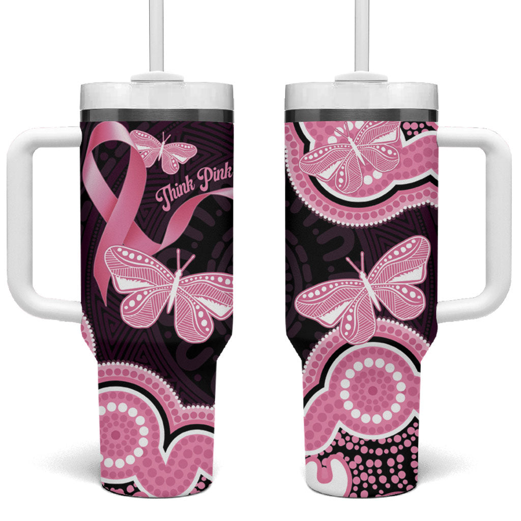 Australia Indigenous Tumbler With Handle Pink Ribbon Breast Cancer Butterfly Aboriginal Black