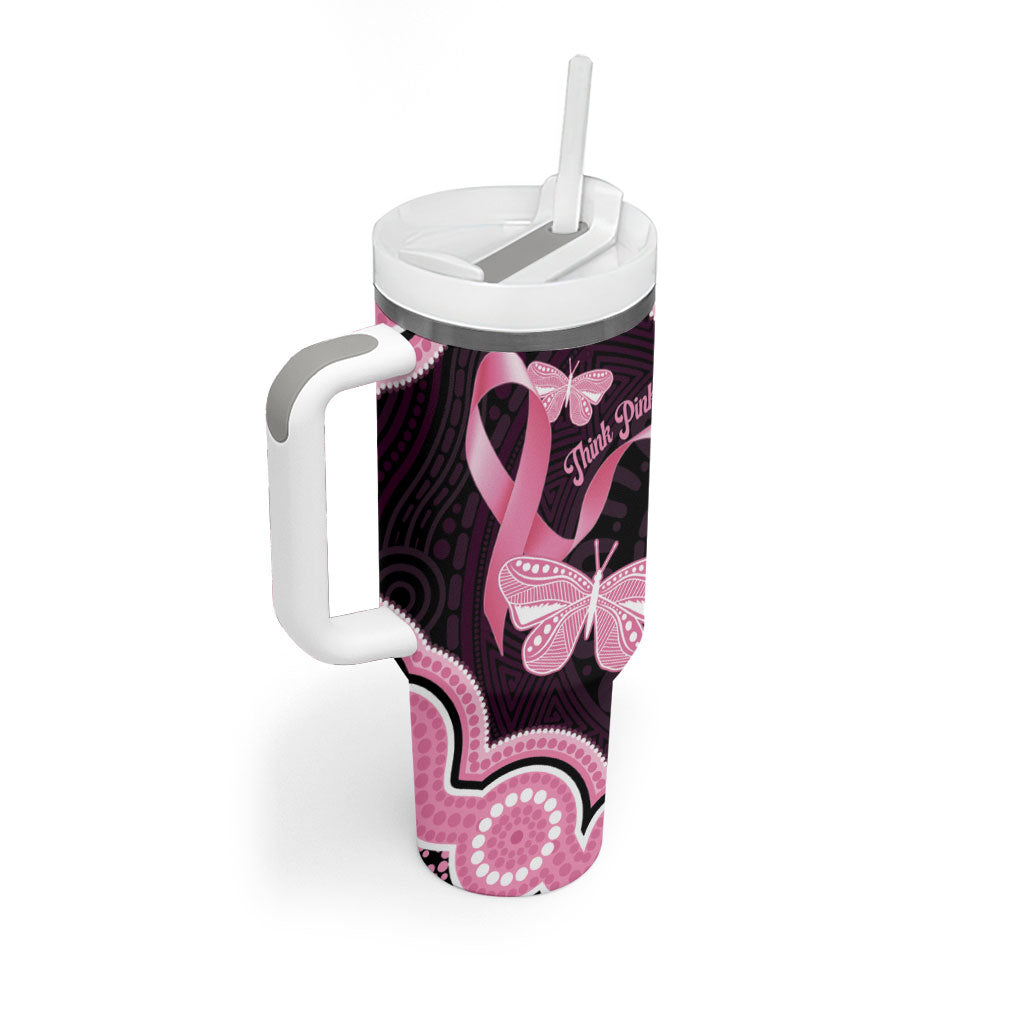 Australia Indigenous Tumbler With Handle Pink Ribbon Breast Cancer Butterfly Aboriginal Black