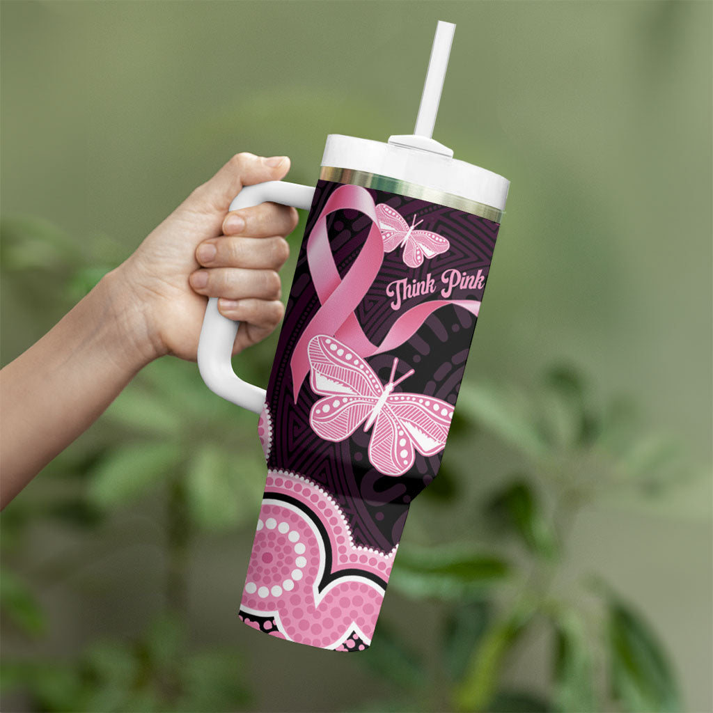 Australia Indigenous Tumbler With Handle Pink Ribbon Breast Cancer Butterfly Aboriginal Black