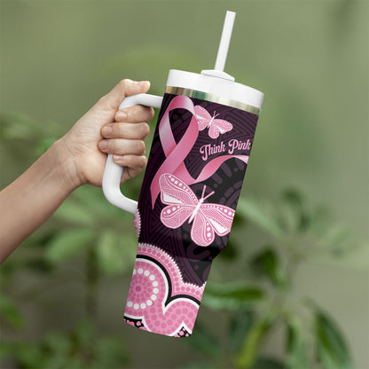 Australia Indigenous Tumbler With Handle Pink Ribbon Breast Cancer Butterfly Aboriginal Black