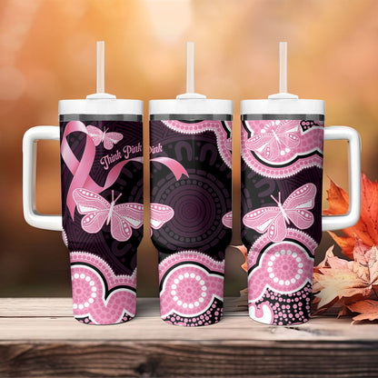 Australia Indigenous Tumbler With Handle Pink Ribbon Breast Cancer Butterfly Aboriginal Black