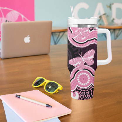 Australia Indigenous Tumbler With Handle Pink Ribbon Breast Cancer Butterfly Aboriginal Black