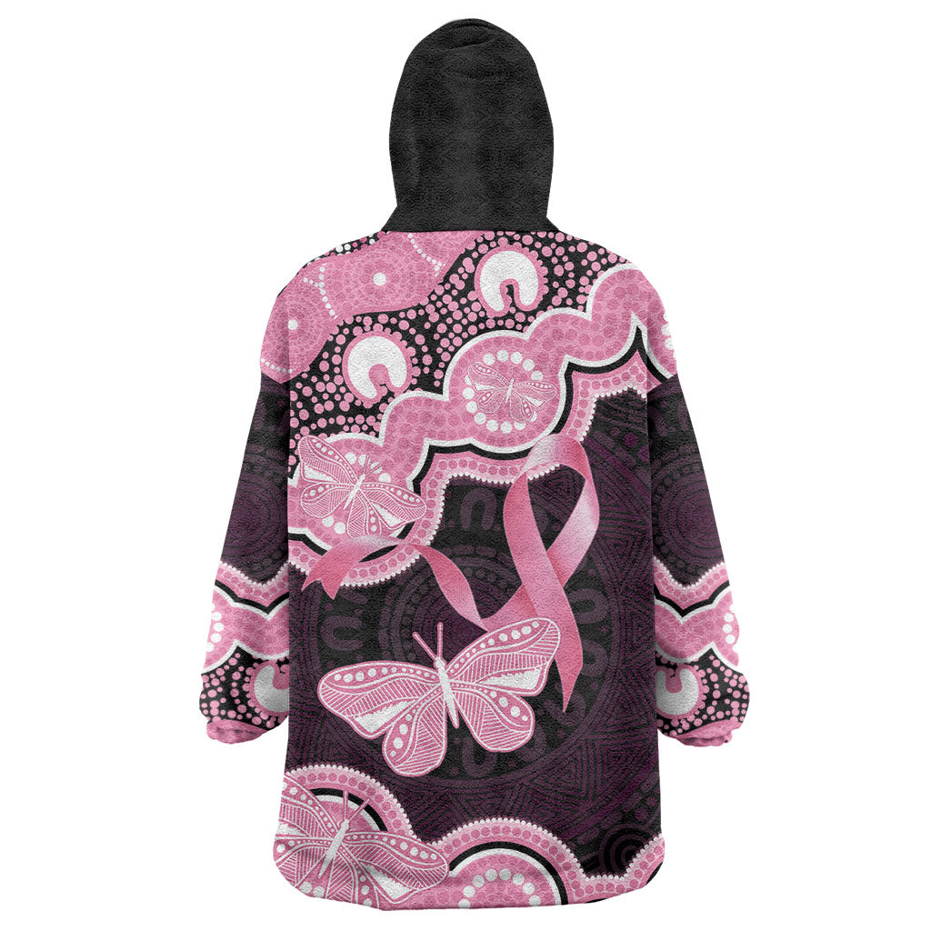 Australia Indigenous Wearable Blanket Hoodie Pink Ribbon Breast Cancer Butterfly Aboriginal Black