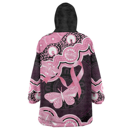 Australia Indigenous Wearable Blanket Hoodie Pink Ribbon Breast Cancer Butterfly Aboriginal Black