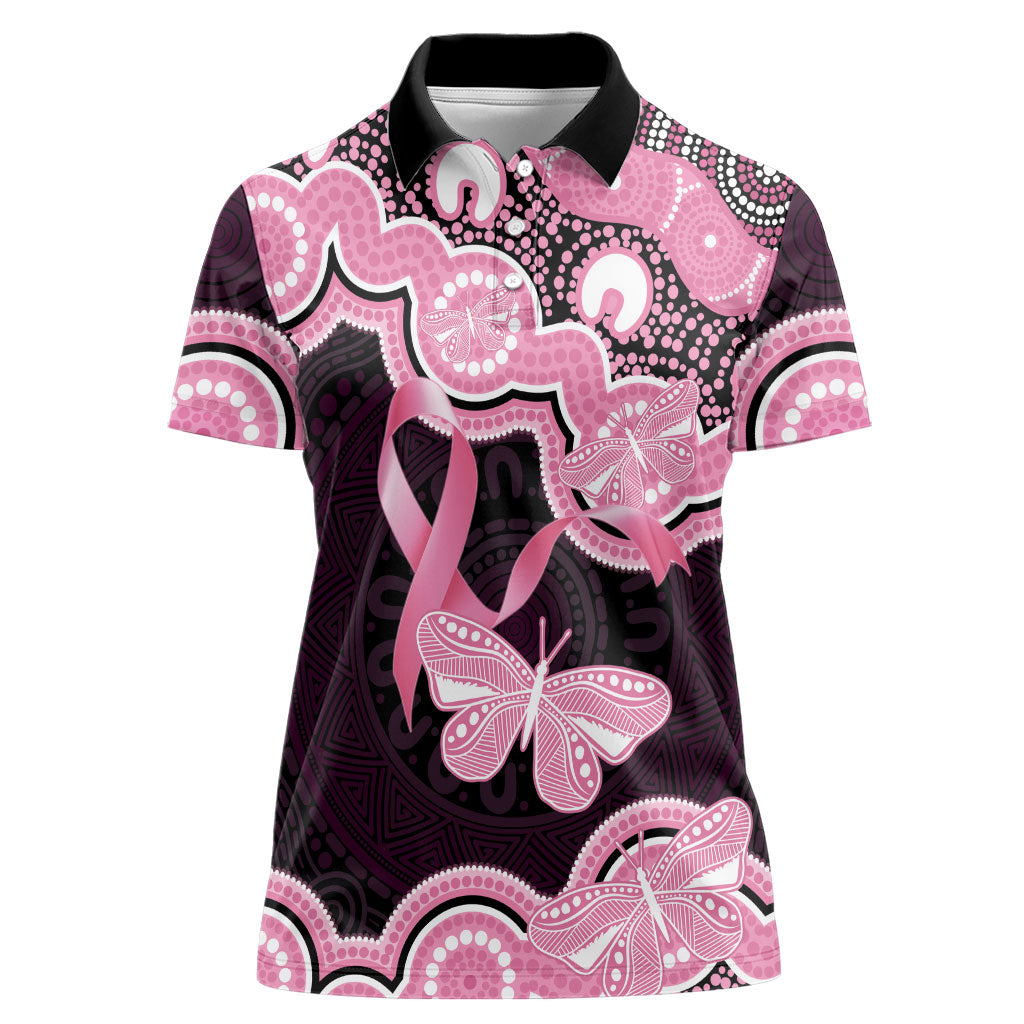 Australia Indigenous Women Polo Shirt Pink Ribbon Breast Cancer Butterfly Aboriginal Black