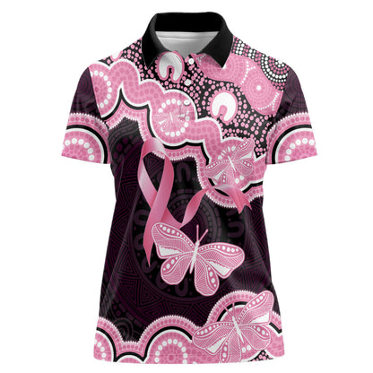 Australia Indigenous Women Polo Shirt Pink Ribbon Breast Cancer Butterfly Aboriginal Black