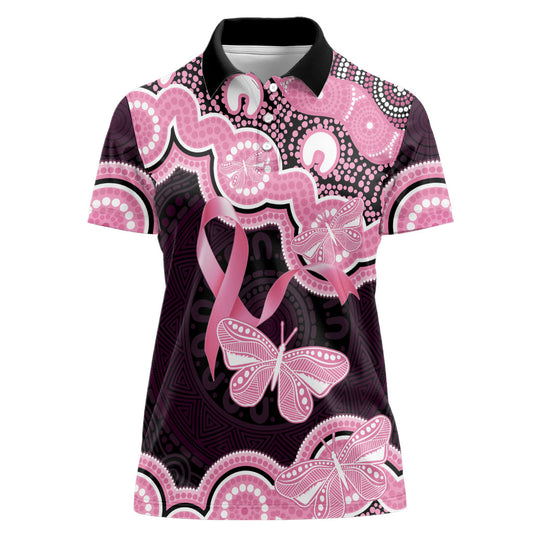 Australia Indigenous Women Polo Shirt Pink Ribbon Breast Cancer Butterfly Aboriginal Black