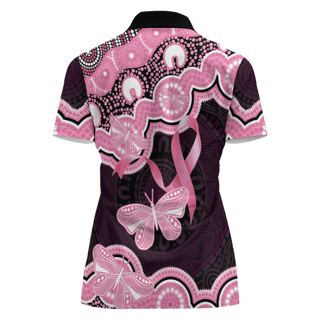 Australia Indigenous Women Polo Shirt Pink Ribbon Breast Cancer Butterfly Aboriginal Black