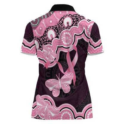 Australia Indigenous Women Polo Shirt Pink Ribbon Breast Cancer Butterfly Aboriginal Black