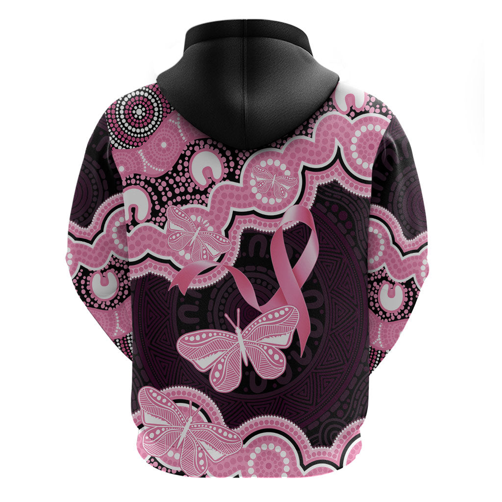 Australia Indigenous Zip Hoodie Pink Ribbon Breast Cancer Butterfly Aboriginal Black