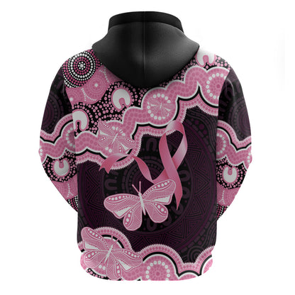 Australia Indigenous Zip Hoodie Pink Ribbon Breast Cancer Butterfly Aboriginal Black