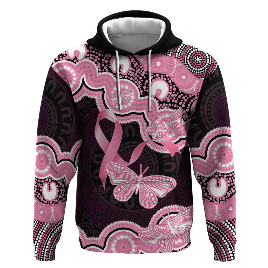 Australia Indigenous Zip Hoodie Pink Ribbon Breast Cancer Butterfly Aboriginal Black