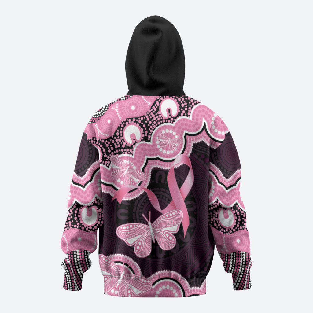 Australia Indigenous Zip Hoodie Pink Ribbon Breast Cancer Butterfly Aboriginal Black