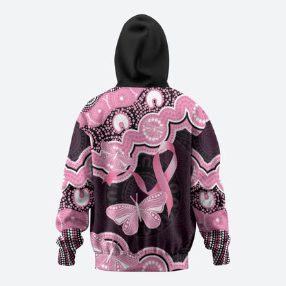 Australia Indigenous Zip Hoodie Pink Ribbon Breast Cancer Butterfly Aboriginal Black
