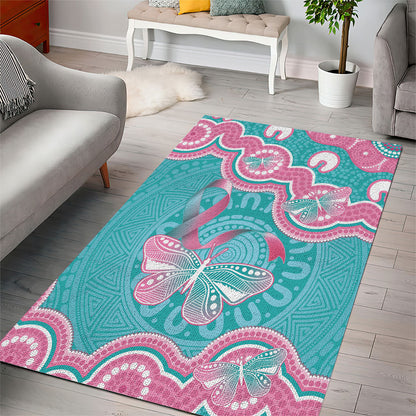Hereditary And Gynecologic Cancer Support Area Rug Teal Pink Ribbon Aboriginal Art