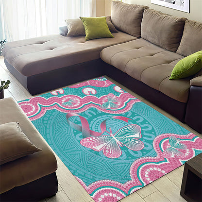 Hereditary And Gynecologic Cancer Support Area Rug Teal Pink Ribbon Aboriginal Art