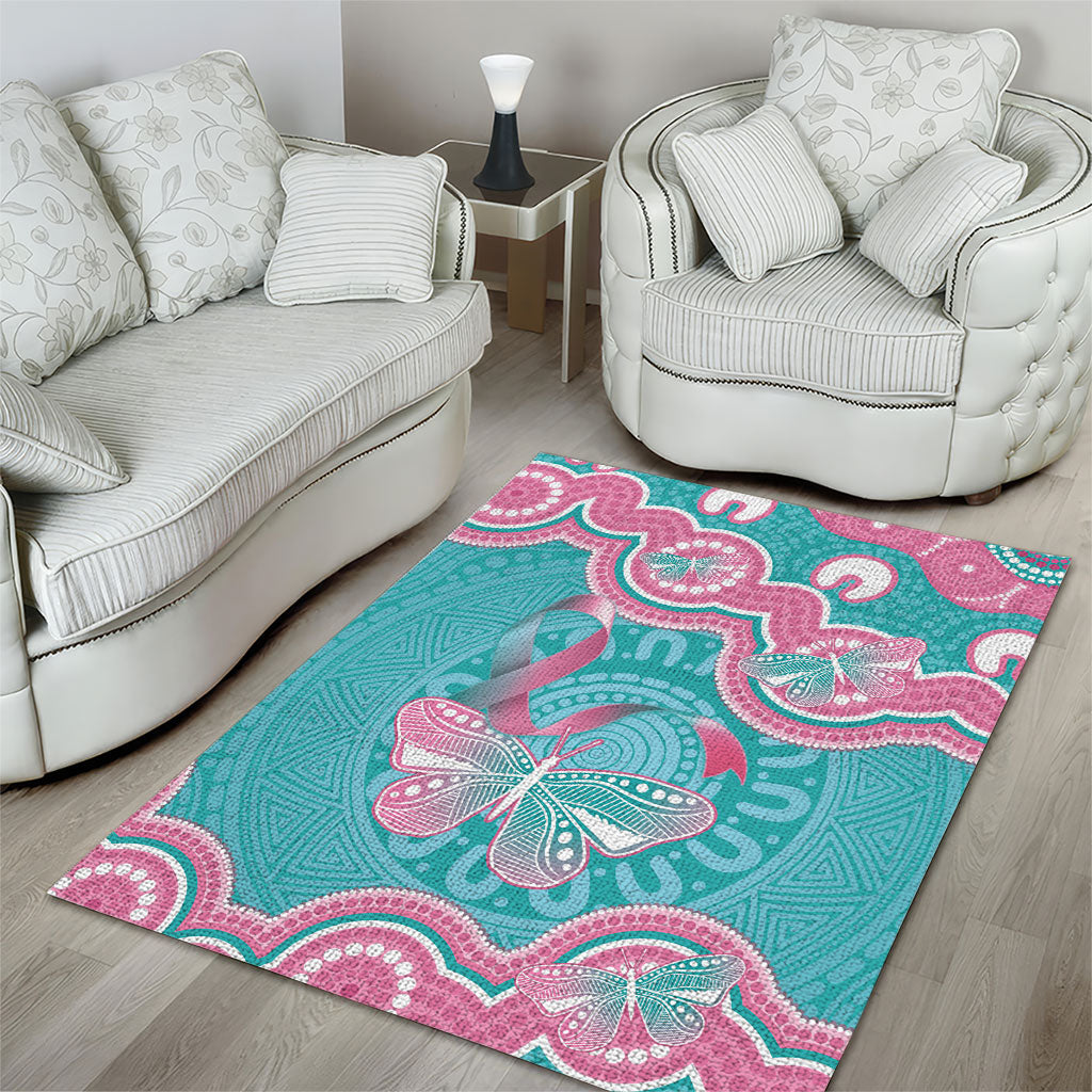 Hereditary And Gynecologic Cancer Support Area Rug Teal Pink Ribbon Aboriginal Art