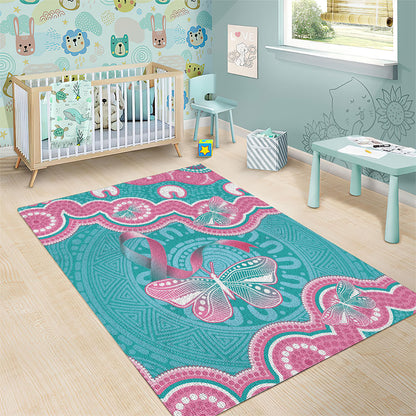Hereditary And Gynecologic Cancer Support Area Rug Teal Pink Ribbon Aboriginal Art