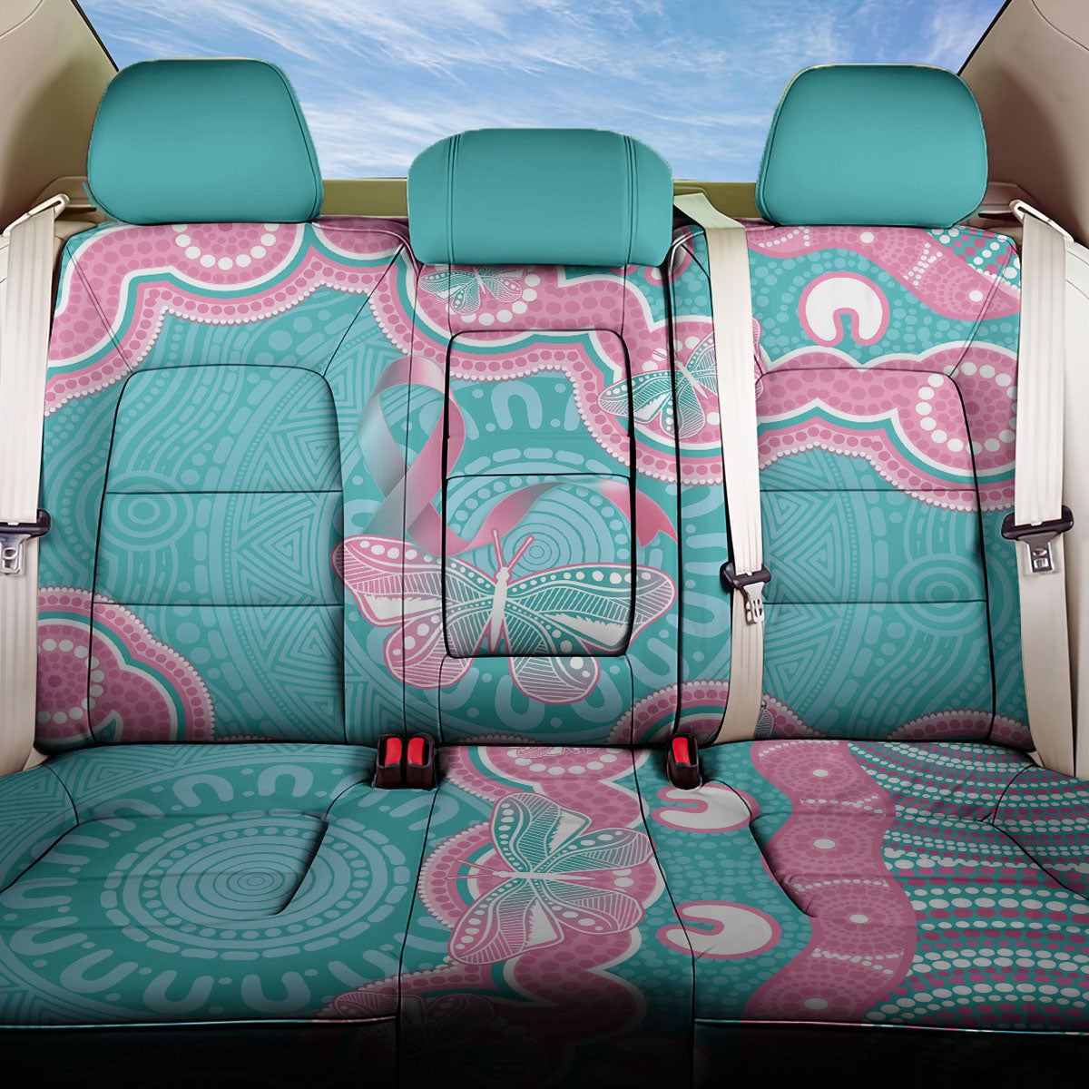 Hereditary And Gynecologic Cancer Support Back Car Seat Cover Teal Pink Ribbon Aboriginal Art