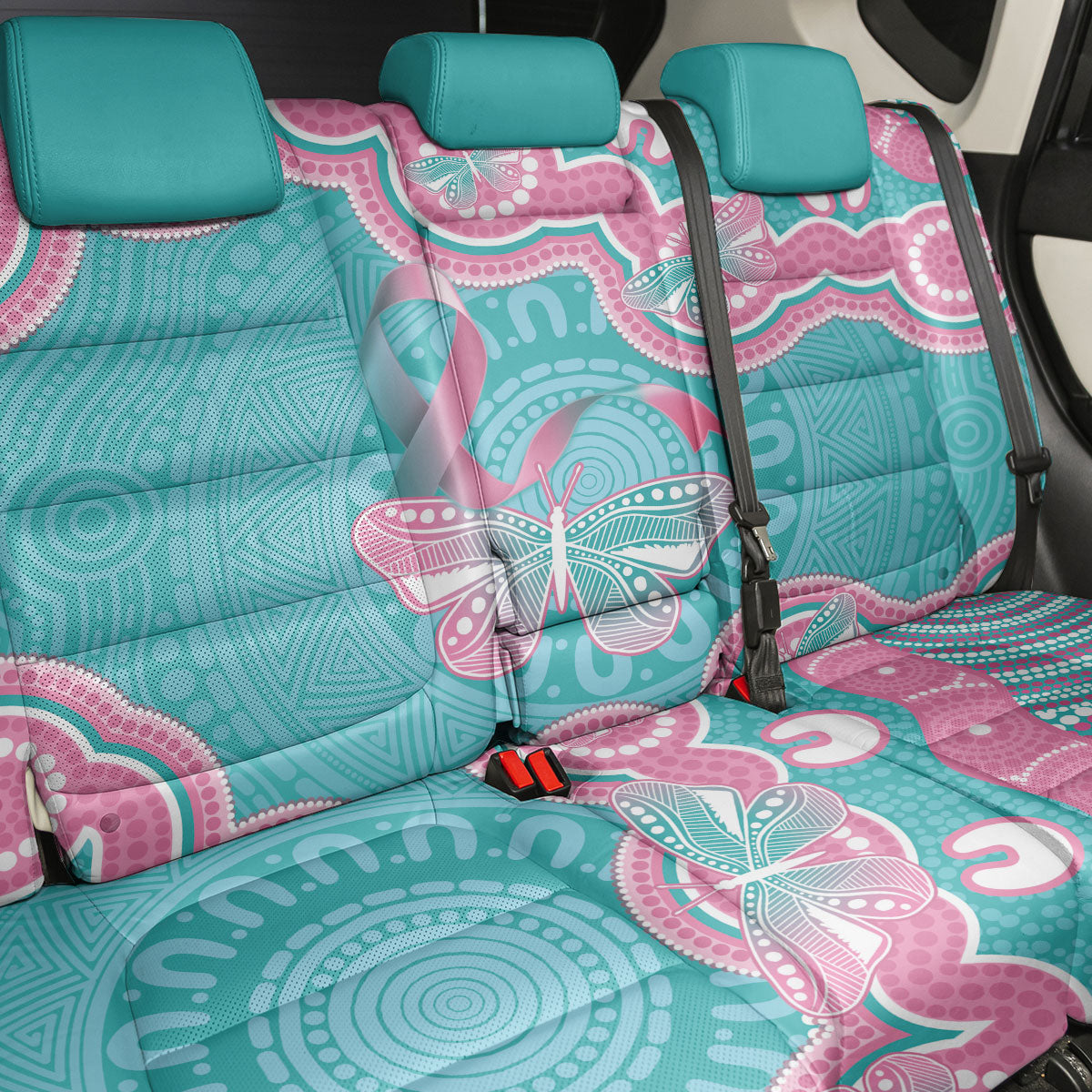 Hereditary And Gynecologic Cancer Support Back Car Seat Cover Teal Pink Ribbon Aboriginal Art