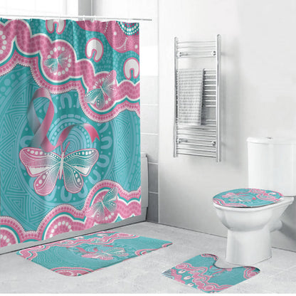 Hereditary And Gynecologic Cancer Support Bathroom Set Teal Pink Ribbon Aboriginal Art