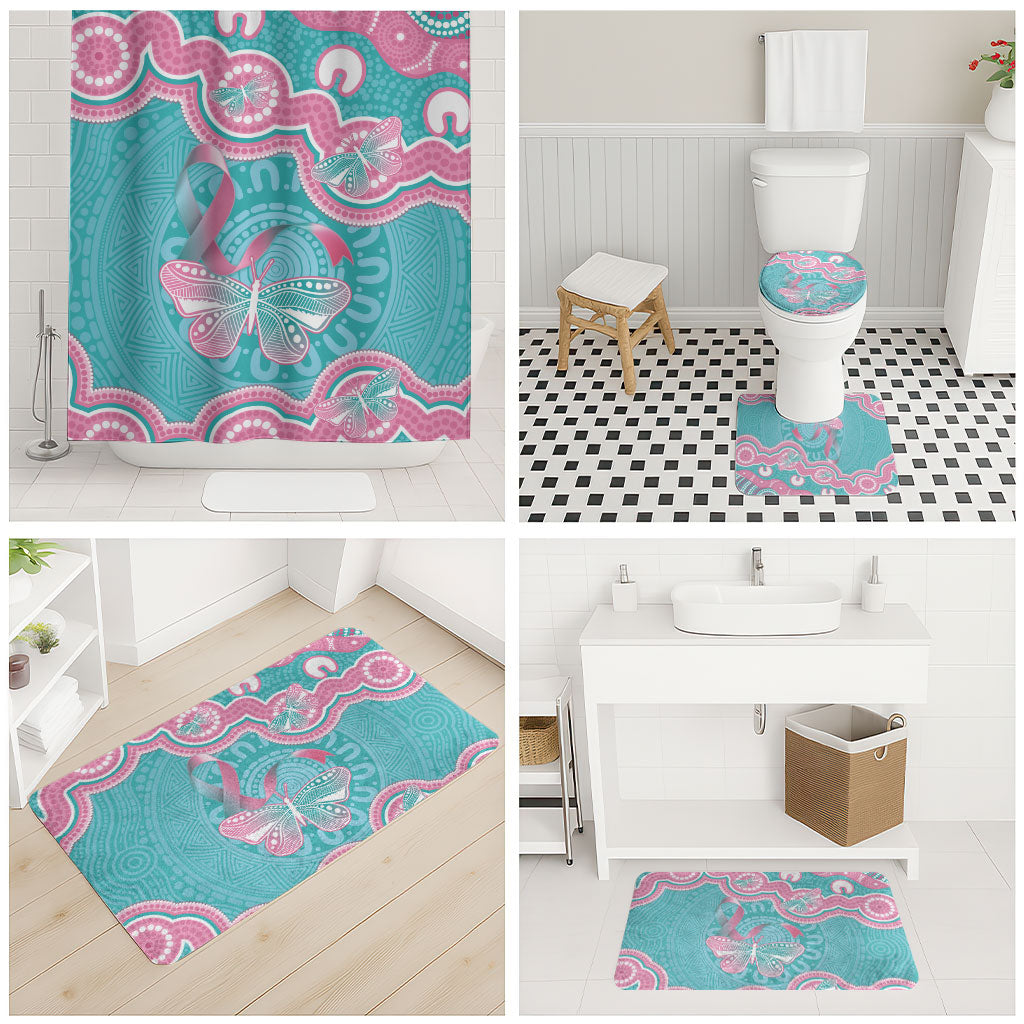 Hereditary And Gynecologic Cancer Support Bathroom Set Teal Pink Ribbon Aboriginal Art