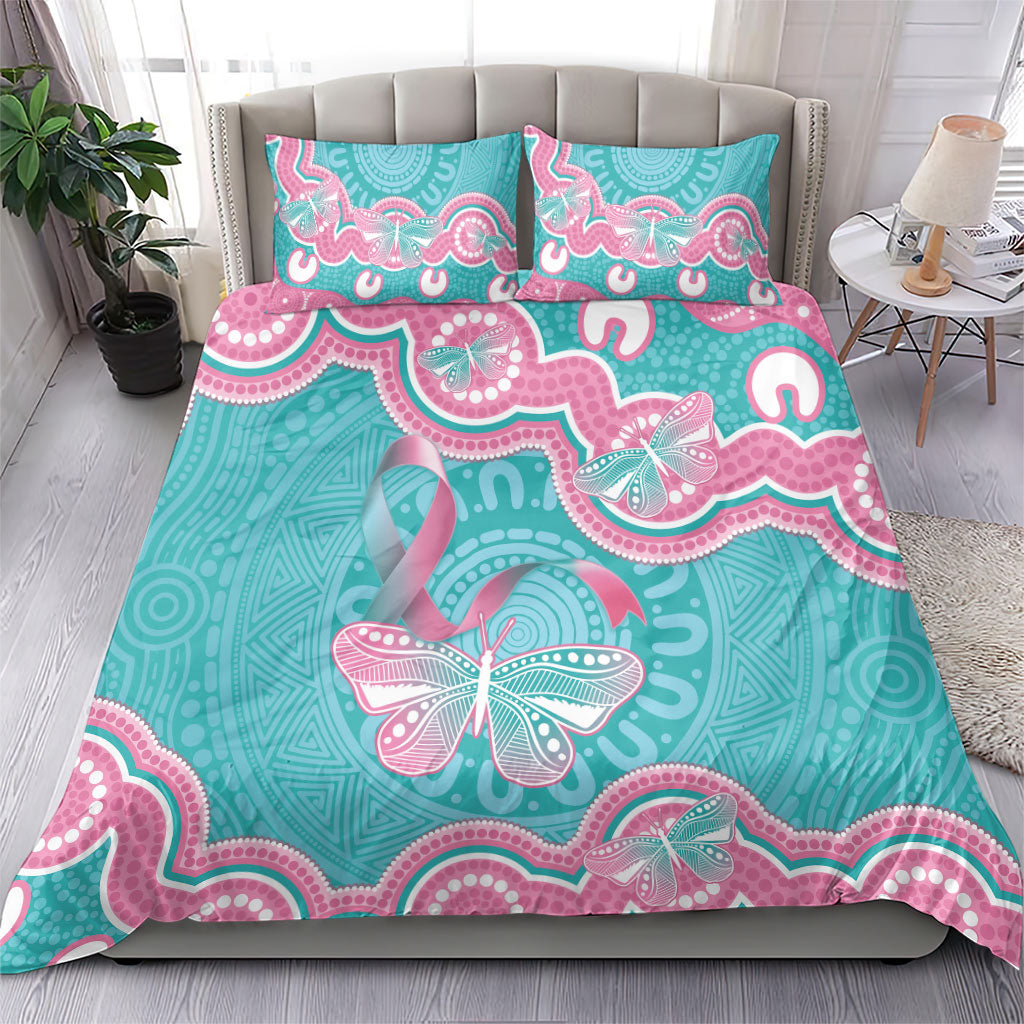 Hereditary And Gynecologic Cancer Support Bedding Set Teal Pink Ribbon Aboriginal Art