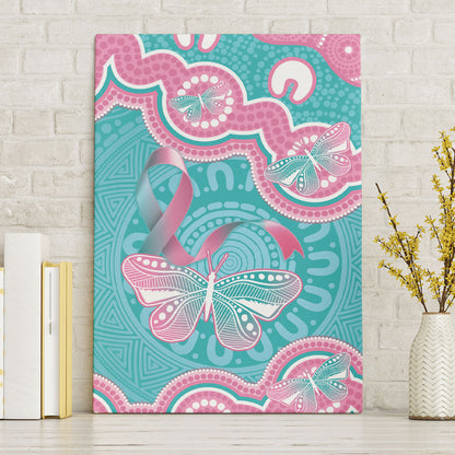 Hereditary And Gynecologic Cancer Support Canvas Wall Art Teal Pink Ribbon Aboriginal Art