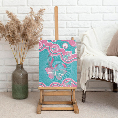 Hereditary And Gynecologic Cancer Support Canvas Wall Art Teal Pink Ribbon Aboriginal Art