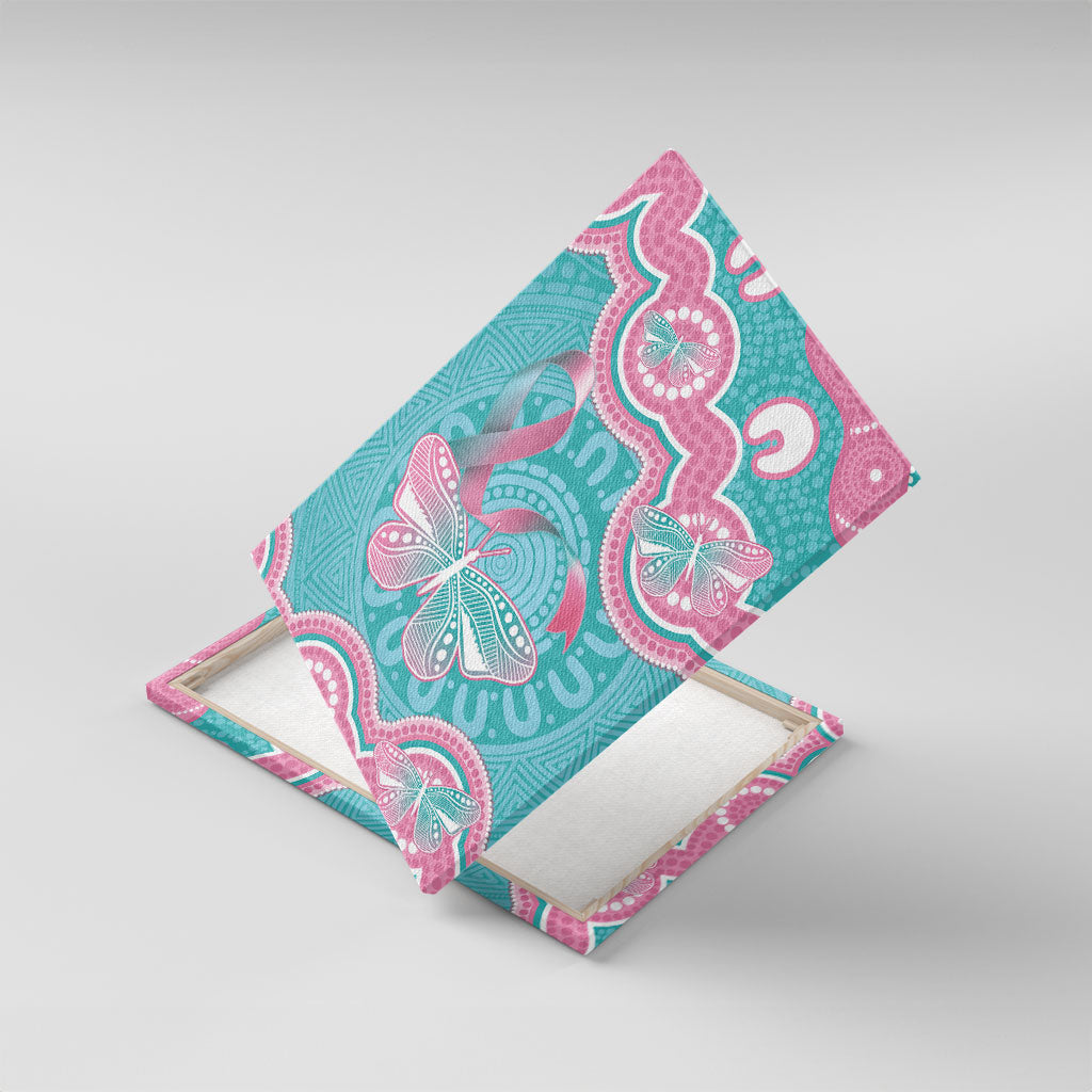 Hereditary And Gynecologic Cancer Support Canvas Wall Art Teal Pink Ribbon Aboriginal Art