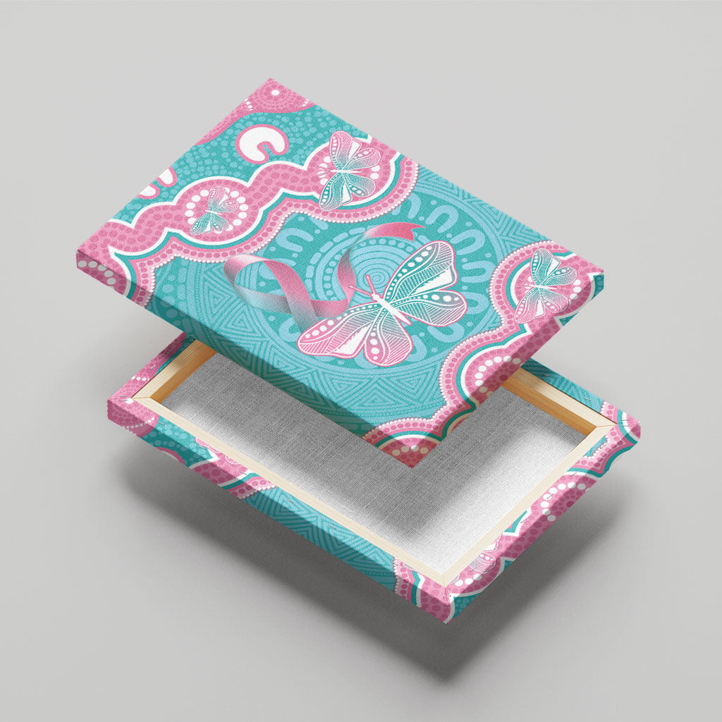 Hereditary And Gynecologic Cancer Support Canvas Wall Art Teal Pink Ribbon Aboriginal Art