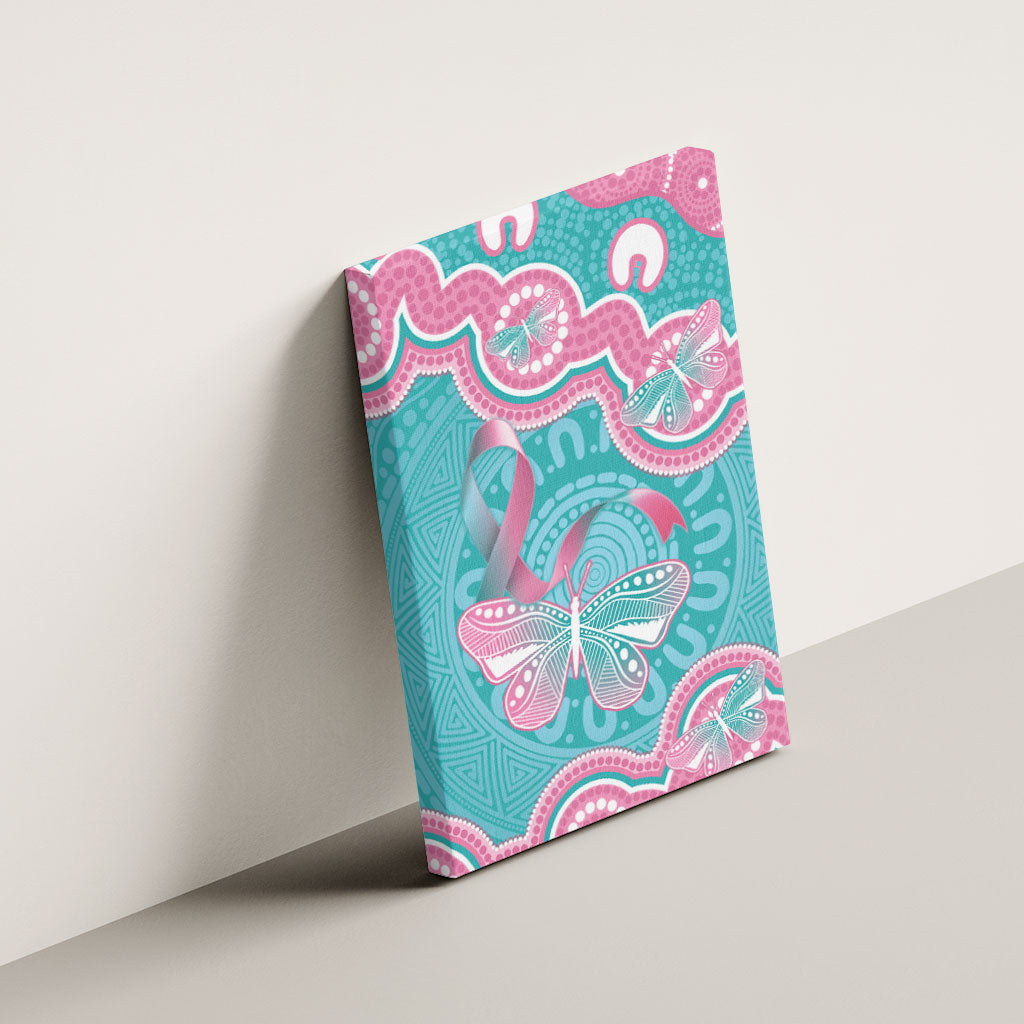 Hereditary And Gynecologic Cancer Support Canvas Wall Art Teal Pink Ribbon Aboriginal Art