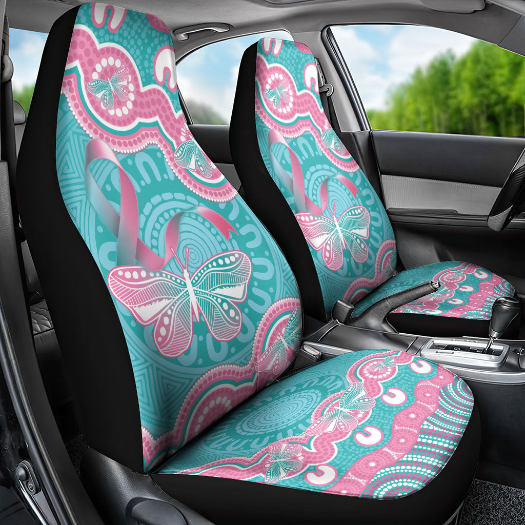 Hereditary And Gynecologic Cancer Support Car Seat Cover Teal Pink Ribbon Aboriginal Art