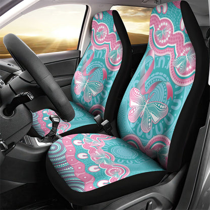 Hereditary And Gynecologic Cancer Support Car Seat Cover Teal Pink Ribbon Aboriginal Art