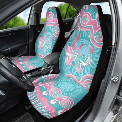 Hereditary And Gynecologic Cancer Support Car Seat Cover Teal Pink Ribbon Aboriginal Art
