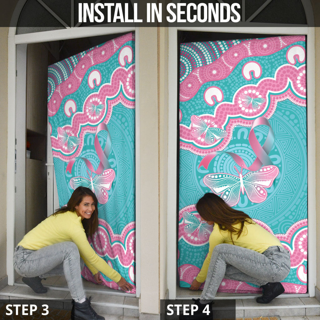 Hereditary And Gynecologic Cancer Support Door Cover Teal Pink Ribbon Aboriginal Art