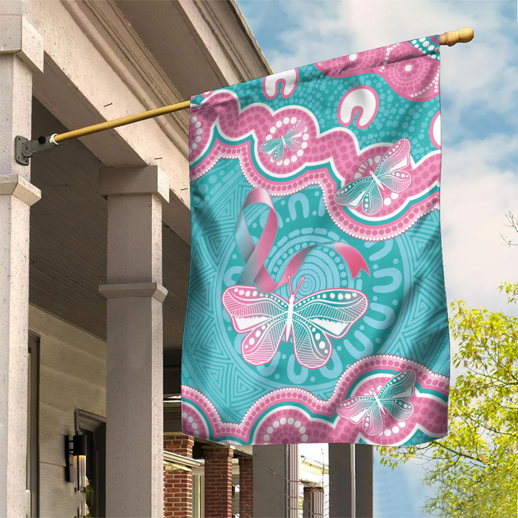 Hereditary And Gynecologic Cancer Support Garden Flag Teal Pink Ribbon Aboriginal Art