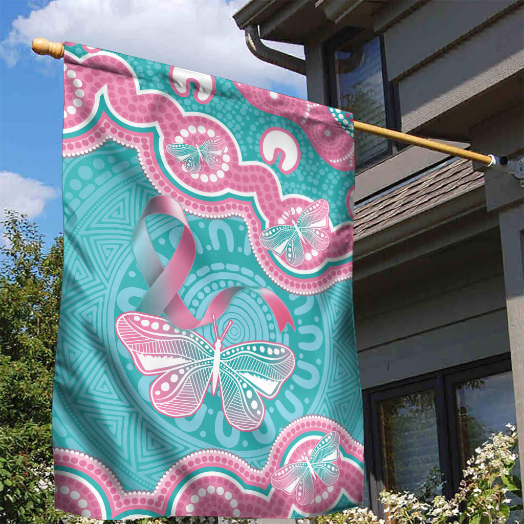Hereditary And Gynecologic Cancer Support Garden Flag Teal Pink Ribbon Aboriginal Art