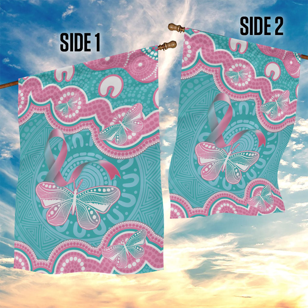 Hereditary And Gynecologic Cancer Support Garden Flag Teal Pink Ribbon Aboriginal Art