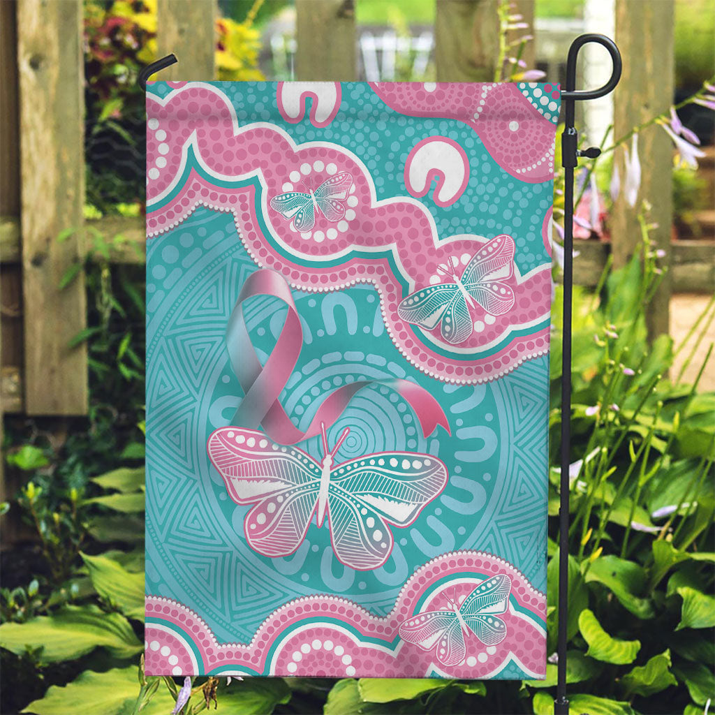 Hereditary And Gynecologic Cancer Support Garden Flag Teal Pink Ribbon Aboriginal Art