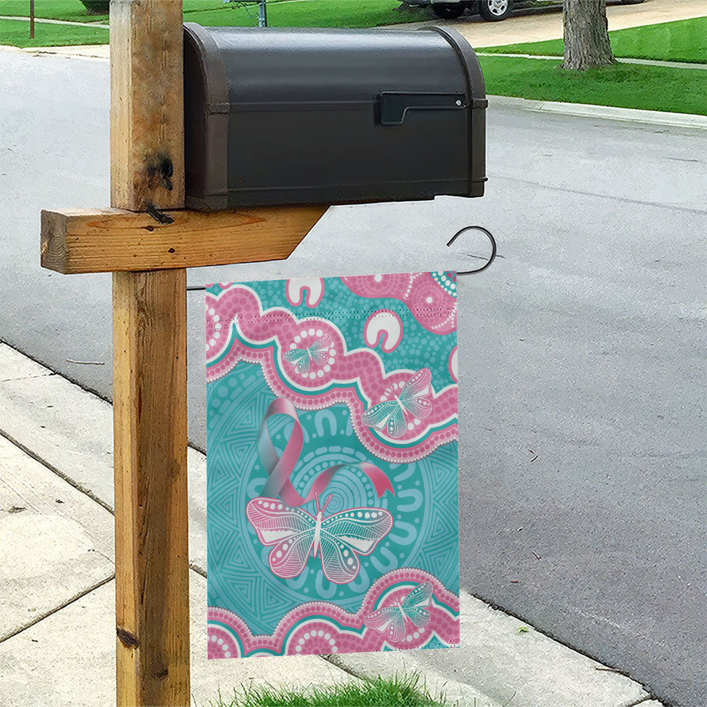 Hereditary And Gynecologic Cancer Support Garden Flag Teal Pink Ribbon Aboriginal Art