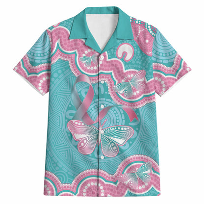 Hereditary And Gynecologic Cancer Support Hawaiian Shirt Teal Pink Ribbon Aboriginal Art