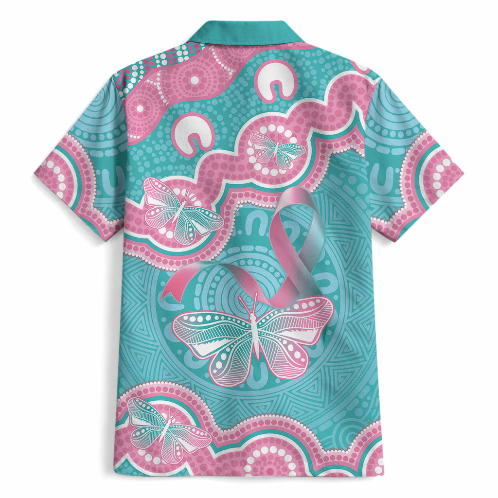 Hereditary And Gynecologic Cancer Support Hawaiian Shirt Teal Pink Ribbon Aboriginal Art