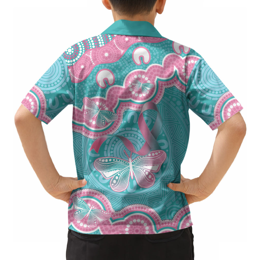 Hereditary And Gynecologic Cancer Support Hawaiian Shirt Teal Pink Ribbon Aboriginal Art