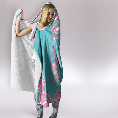 Hereditary And Gynecologic Cancer Support Hooded Blanket Teal Pink Ribbon Aboriginal Art