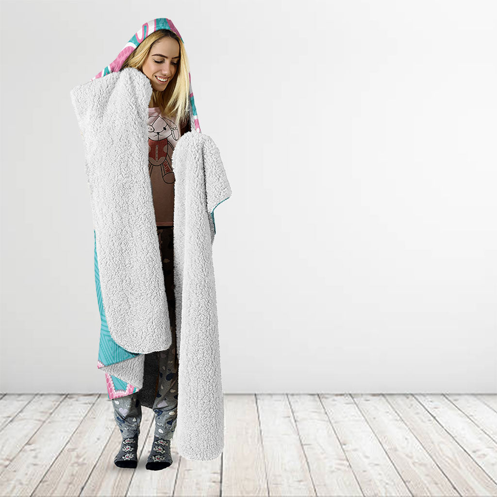 Hereditary And Gynecologic Cancer Support Hooded Blanket Teal Pink Ribbon Aboriginal Art