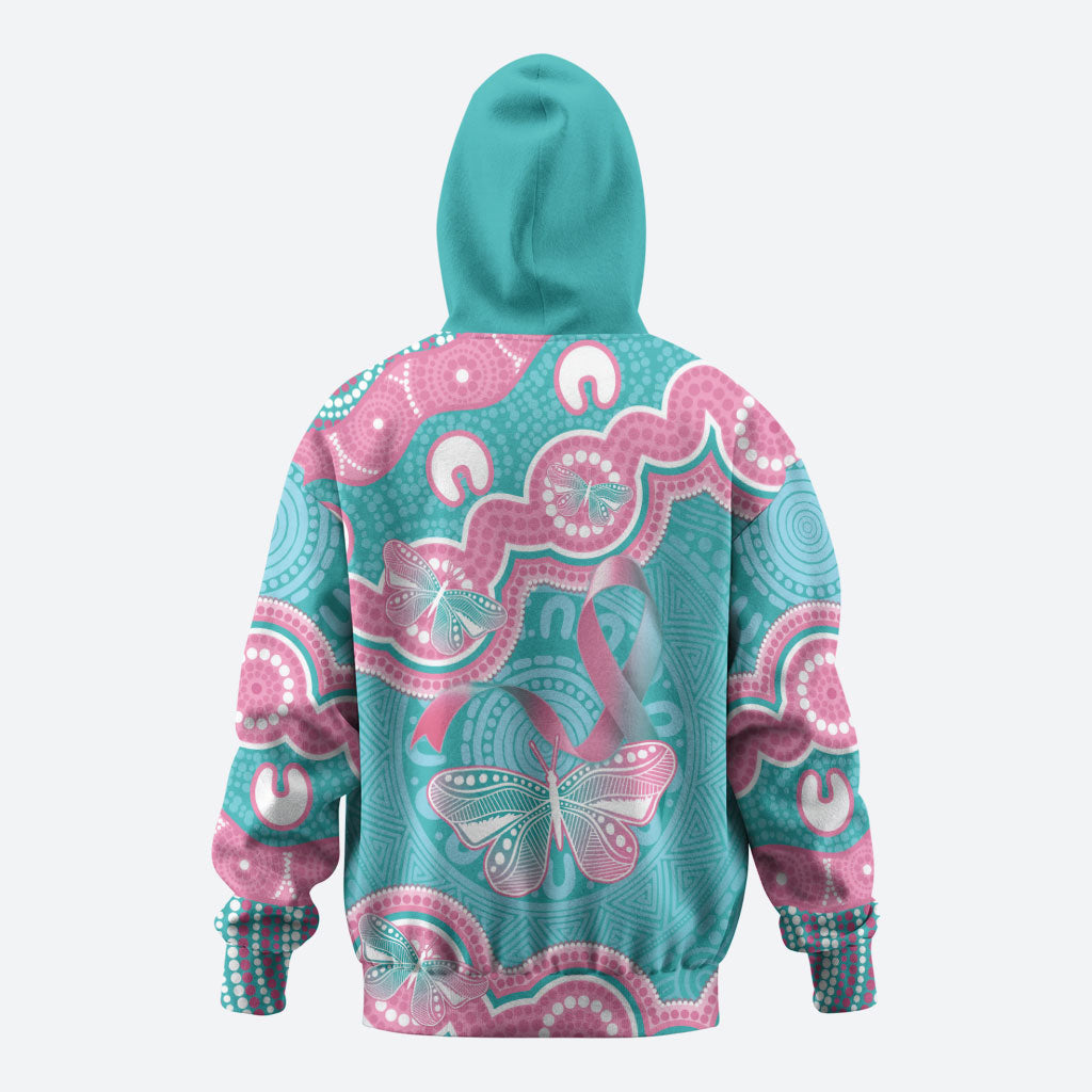 Hereditary And Gynecologic Cancer Support Hoodie Teal Pink Ribbon Aboriginal Art