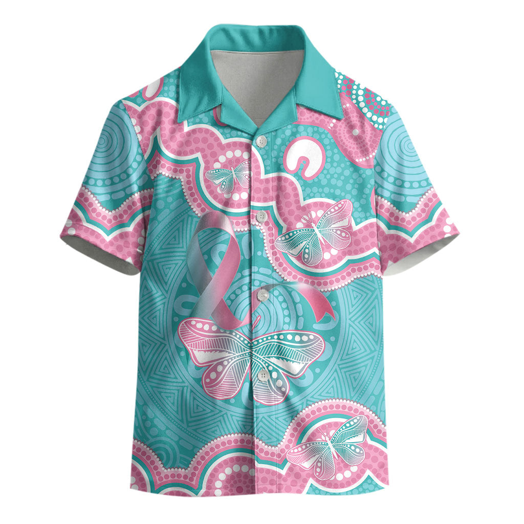 Hereditary And Gynecologic Cancer Support Kid Hawaiian Shirt Teal Pink Ribbon Aboriginal Art